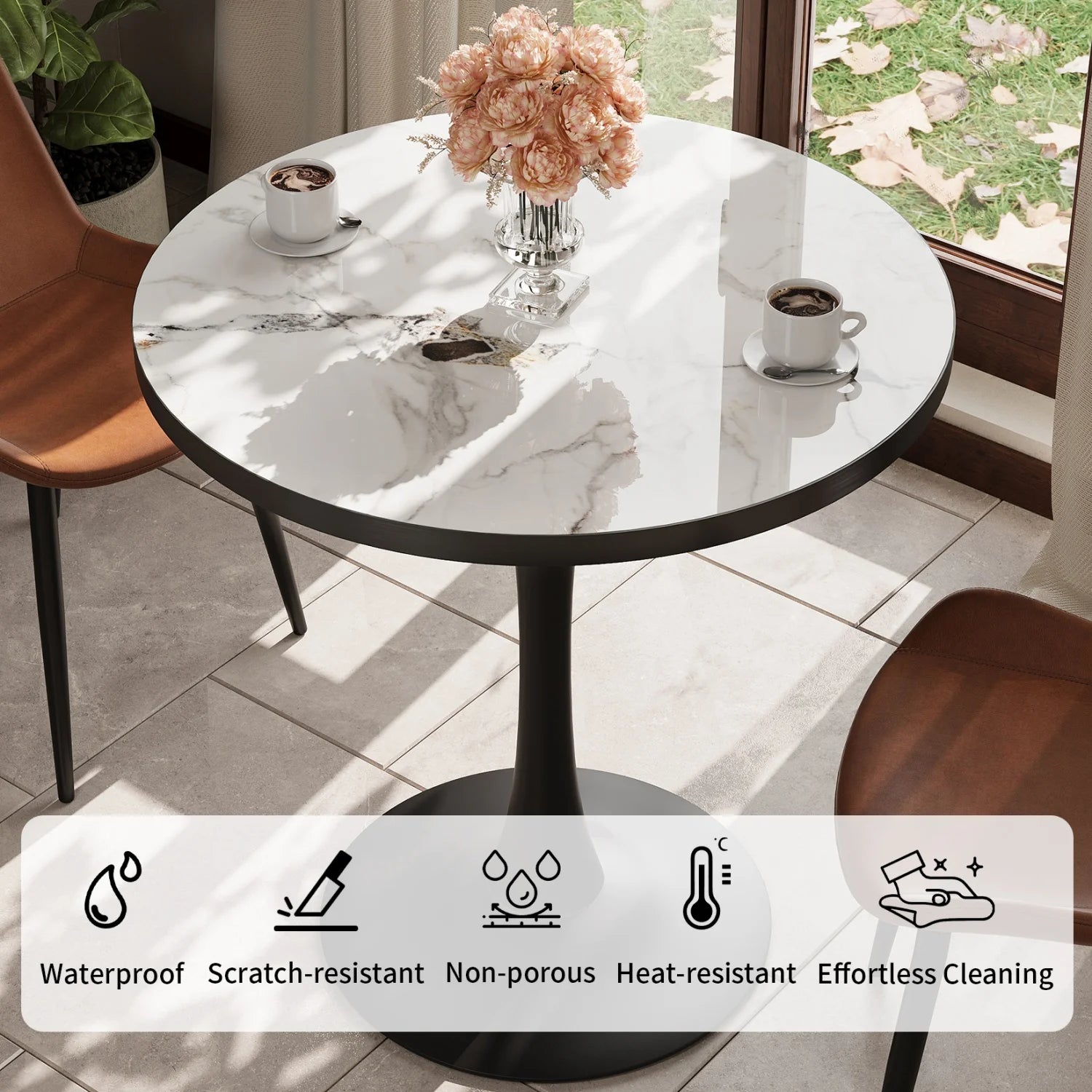 Leisure Stone Top Round Dining Table for 2-3 People No Chairs