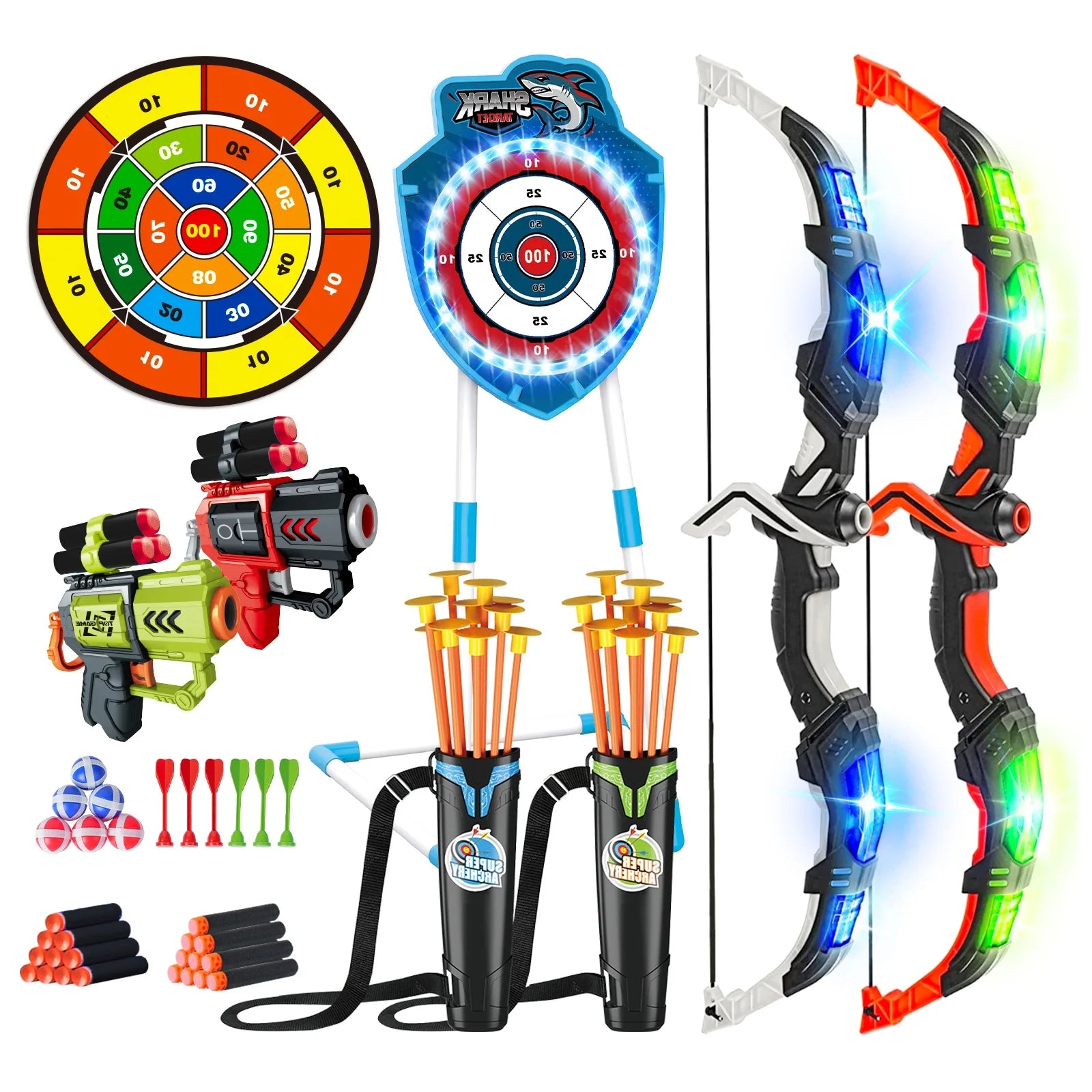 VATOS Night-Light Guns , Archery, and Stand Target Board for Indoor and Outdoor Play