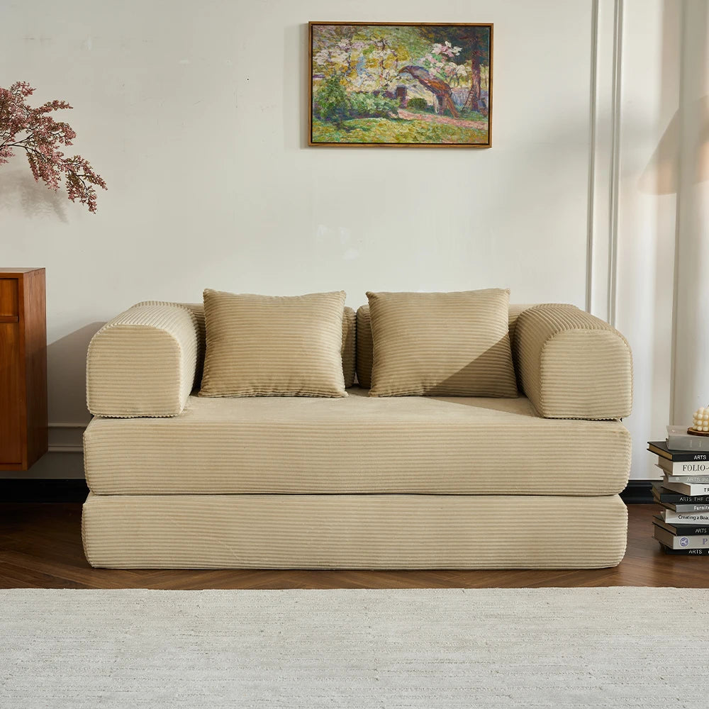79" Corduroy Convertible Sleeper Couch with High Rebound Foam Folding Sofa Bed, Orange