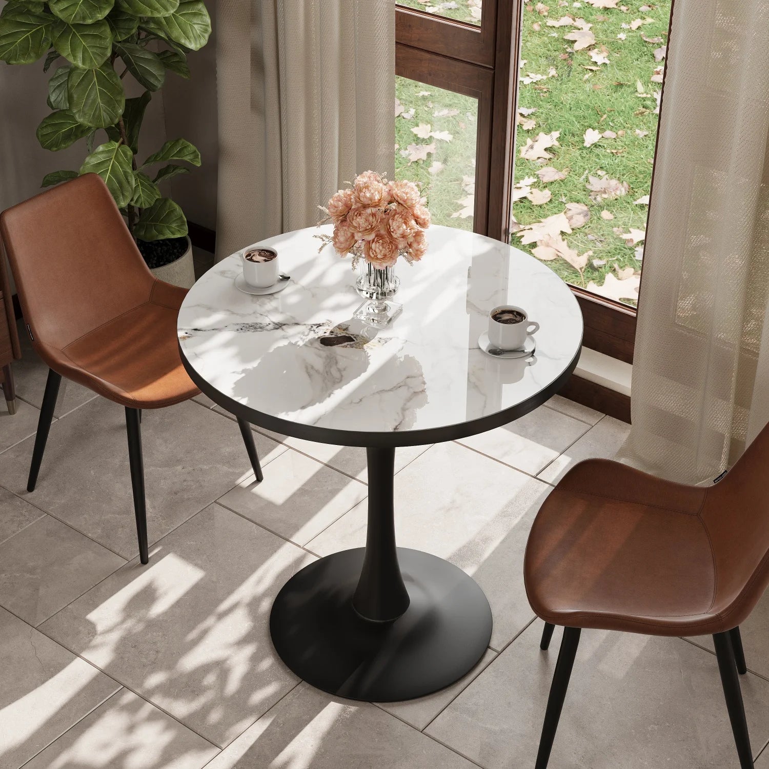 Leisure Stone Top Round Dining Table for 2-3 People No Chairs