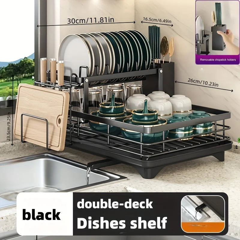 Commercial Grade Dish Drying Rack – 2-Tier Stainless Steel with Water Catch Tray