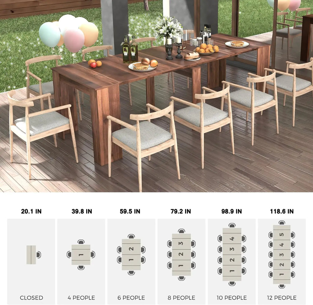 Extendable Dining Space Saving Table Folding for 10-12 People