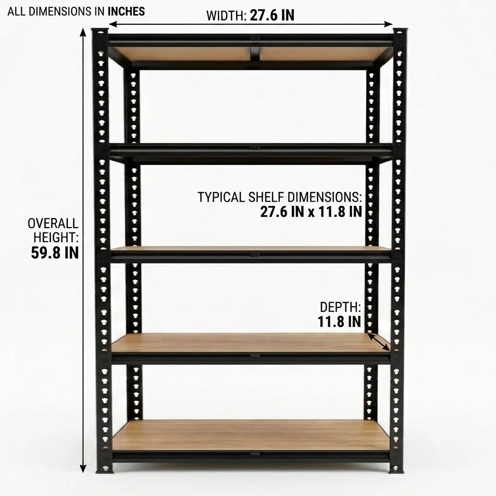 Slim 5-Tier Metal Shelving Heavy Duty Adjustable Storage Rack
