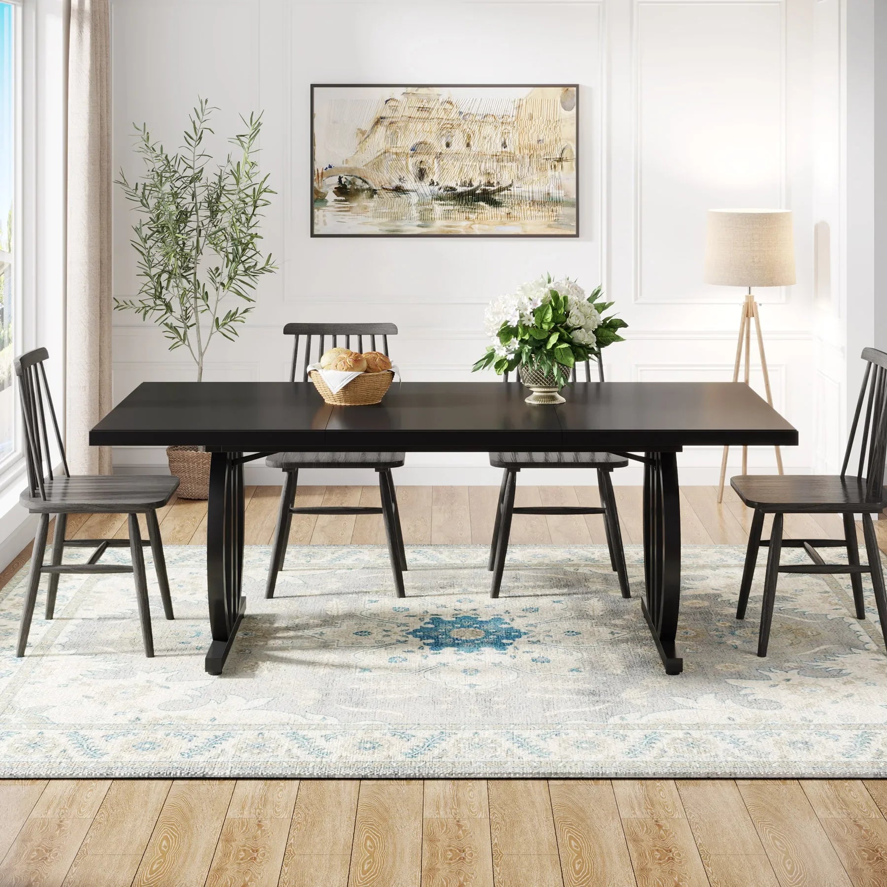 Tribesigns 63" Modern Large Dining Table with Metal Frame for 4-6 People