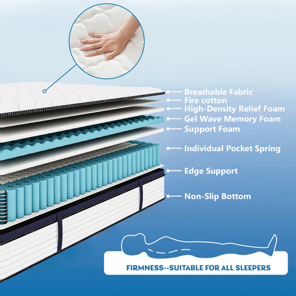 Euro Top Gel Memory Foam Hybrid Mattress In A Box Twin Full Queen King Medium Firm with Motion Isolation