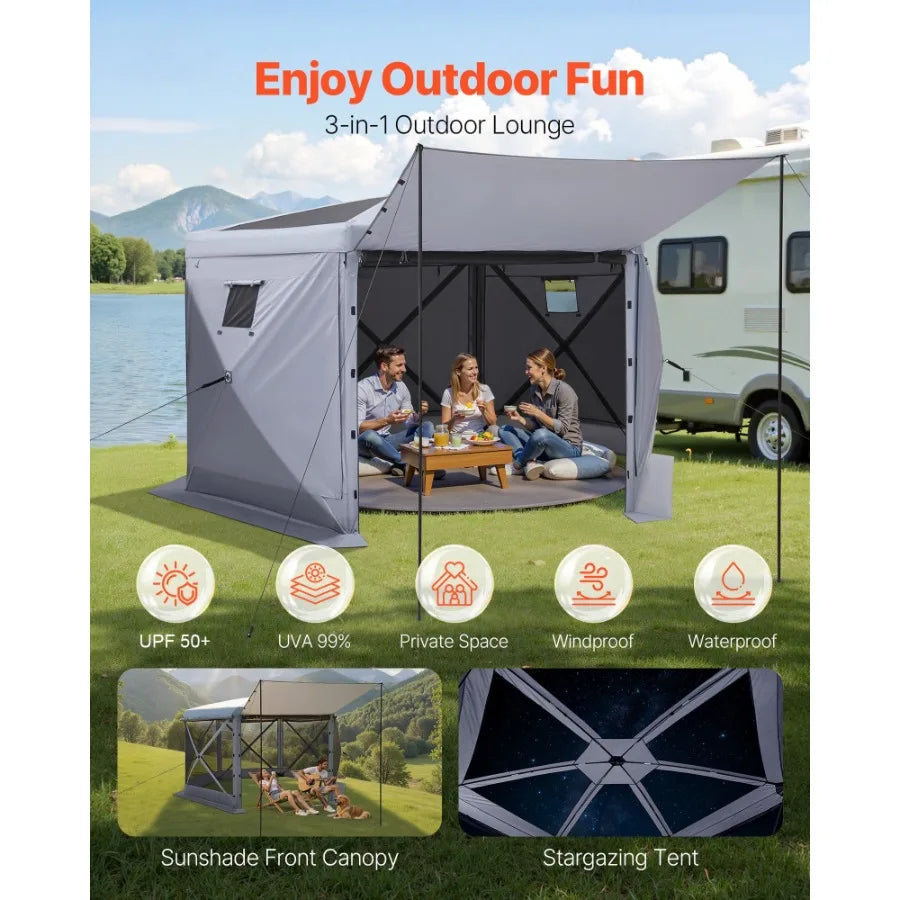 12 x 12 ft Pop Up Gazebo Screen Tent 6-Sided Large Camping Canopy