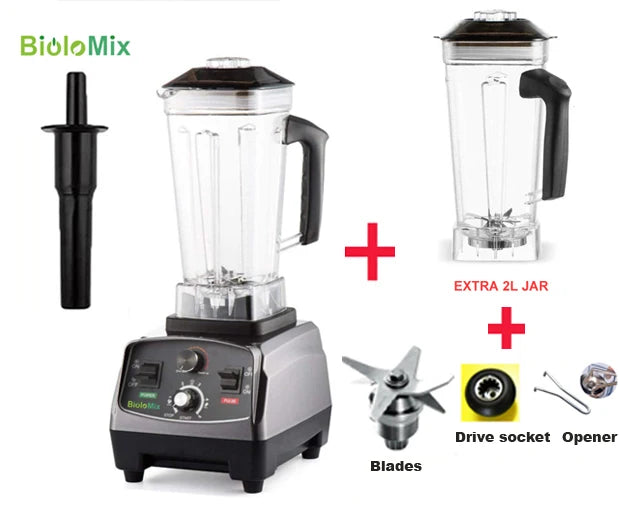 BioloMix 3HP 2200W Heavy Duty Blender, Mixer, and Juicer Fruit Food Processor 2L Jar