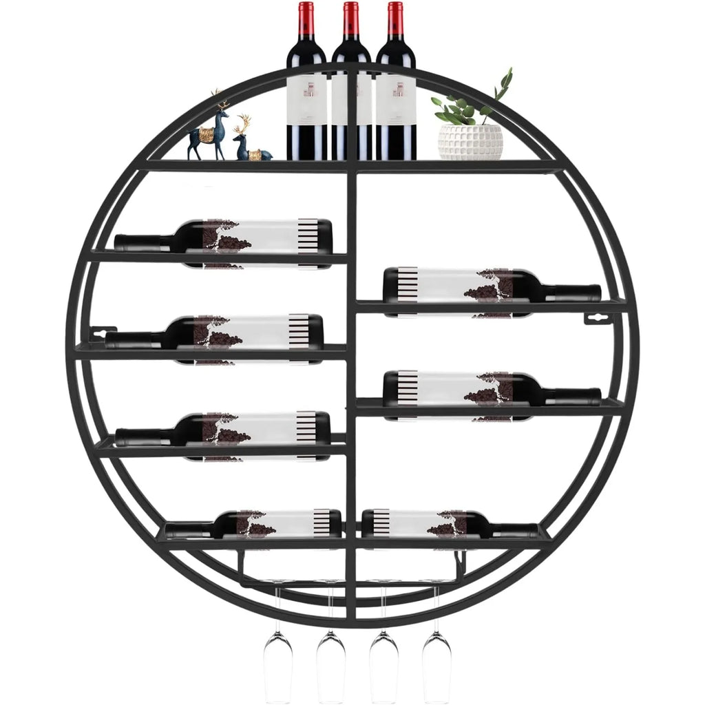 BYMAOCAR Gold Wall Mount Wine Display Rack with Stemware Holders and 10 Wine Bottles Storage