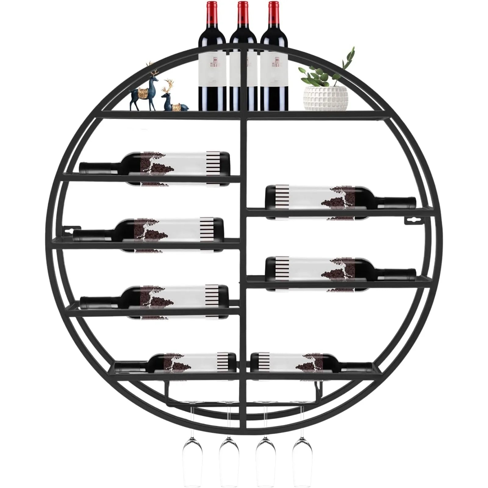BYMAOCAR Gold Wall Mount Wine Display Rack with Stemware Holders and 10 Wine Bottles Storage