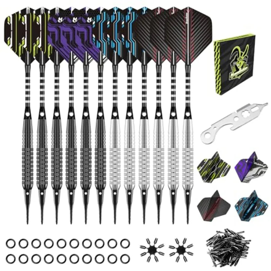 12 Soft Tip Darts Set with 50 Additional Tips, 20 O-Rings, 2 Flight Protectors, and Wrench for Electronic Board