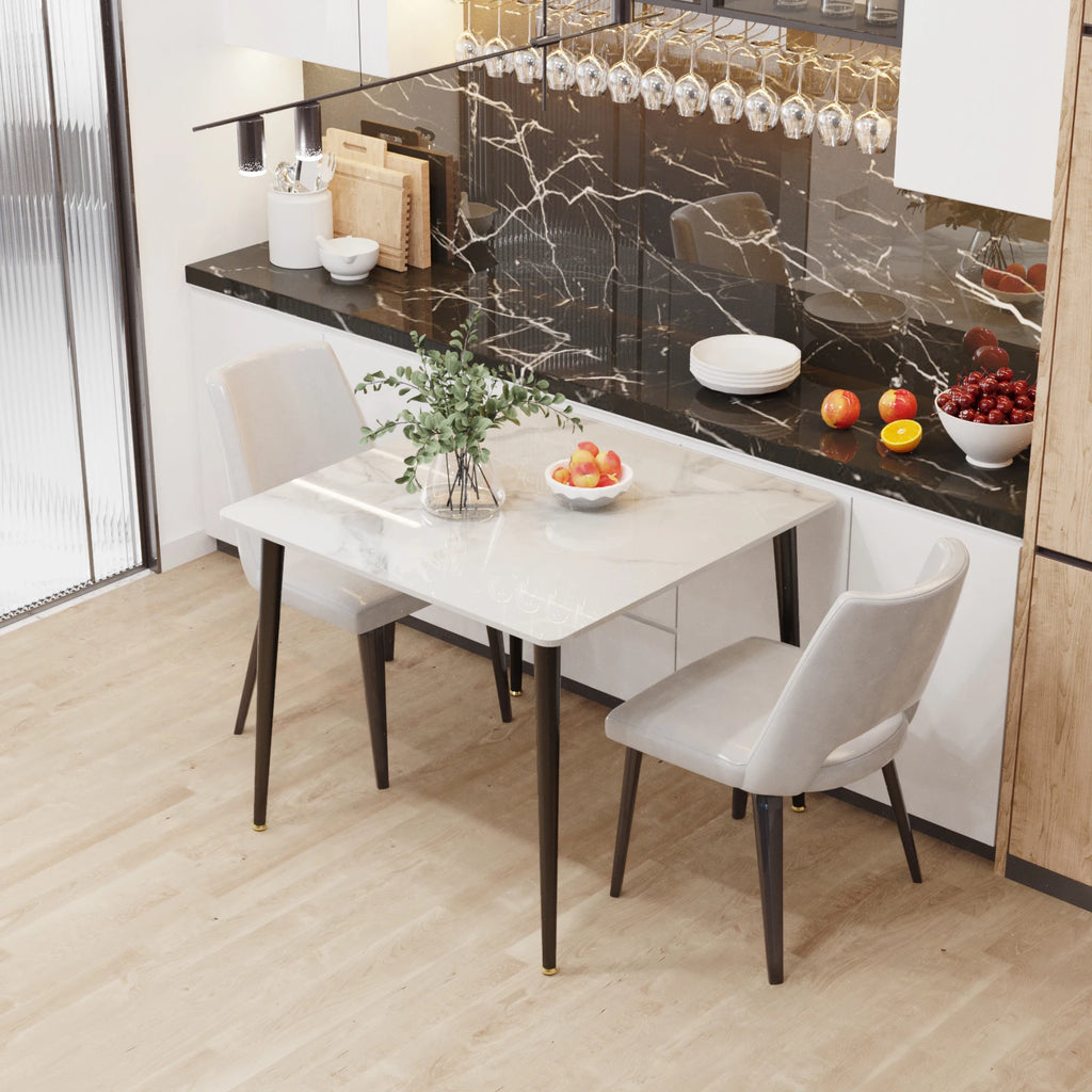 Mid-Century Stone and Marble Dining Table with Metal Legs for 4 People