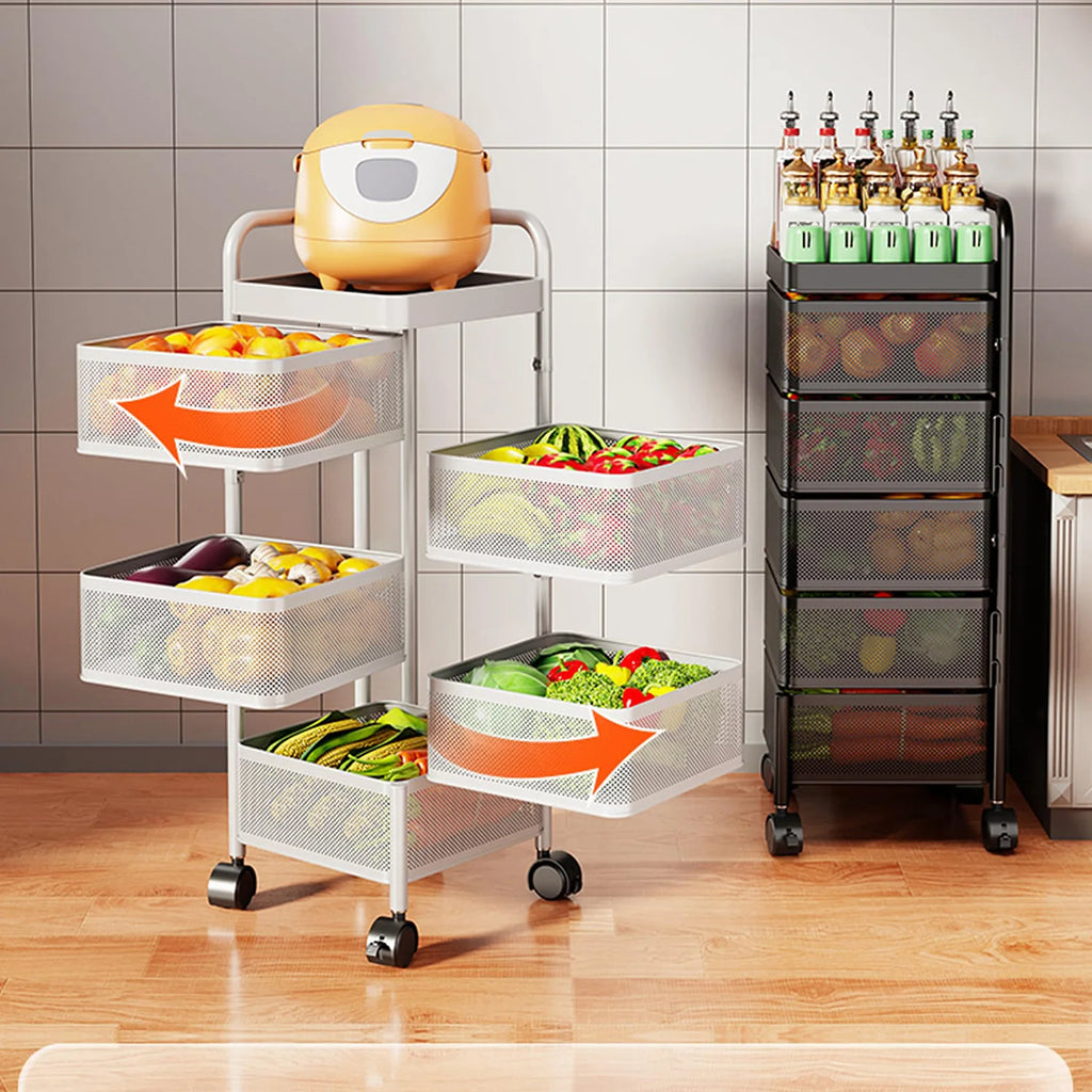 4/5-Tier Thickened Carbon Steel Rotating Storage Cart With Wheels