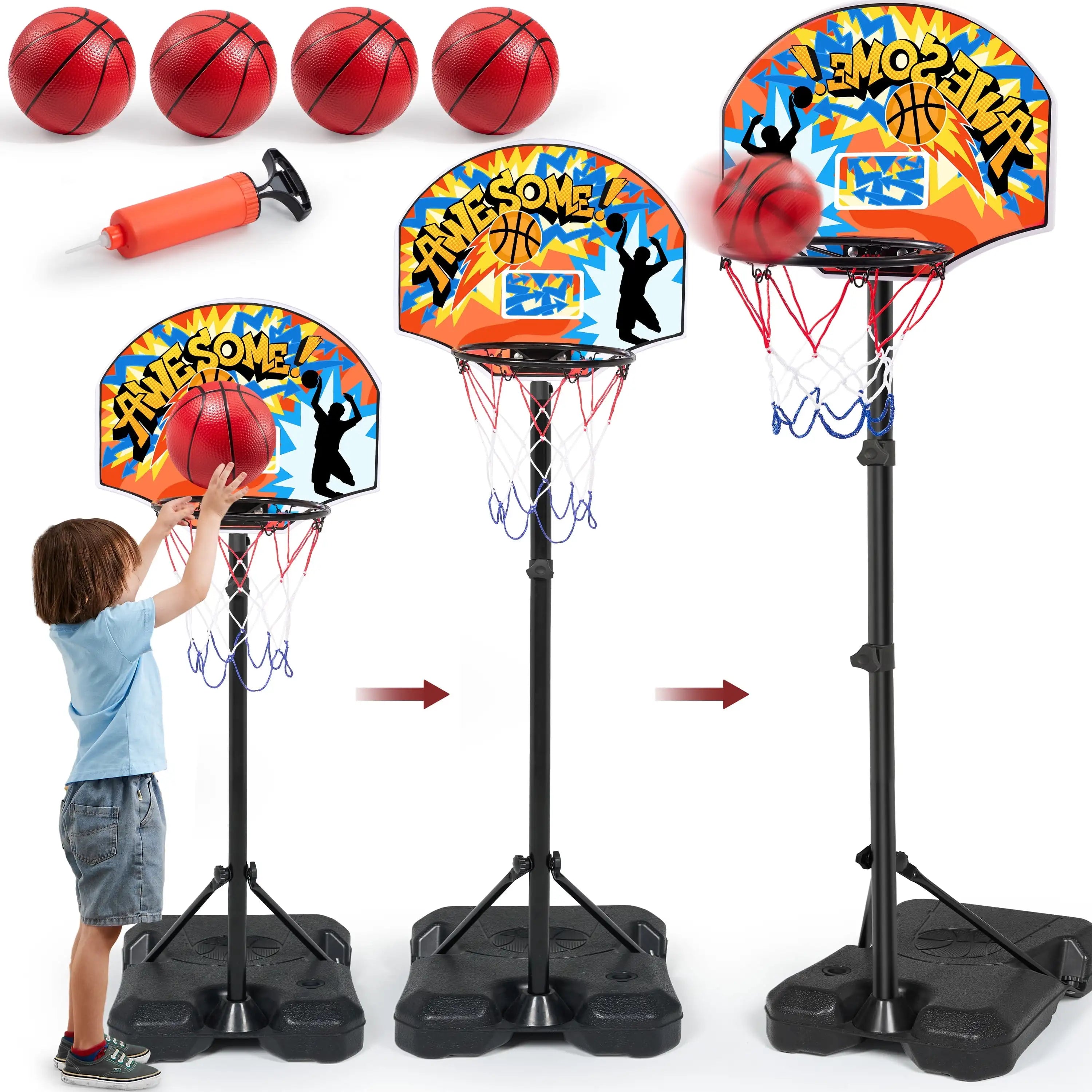 JOYFY 2.8-6.2 ft Adjustable Kids Basketball with 4 Balls for Toddlers, Indoor, and Outdoor