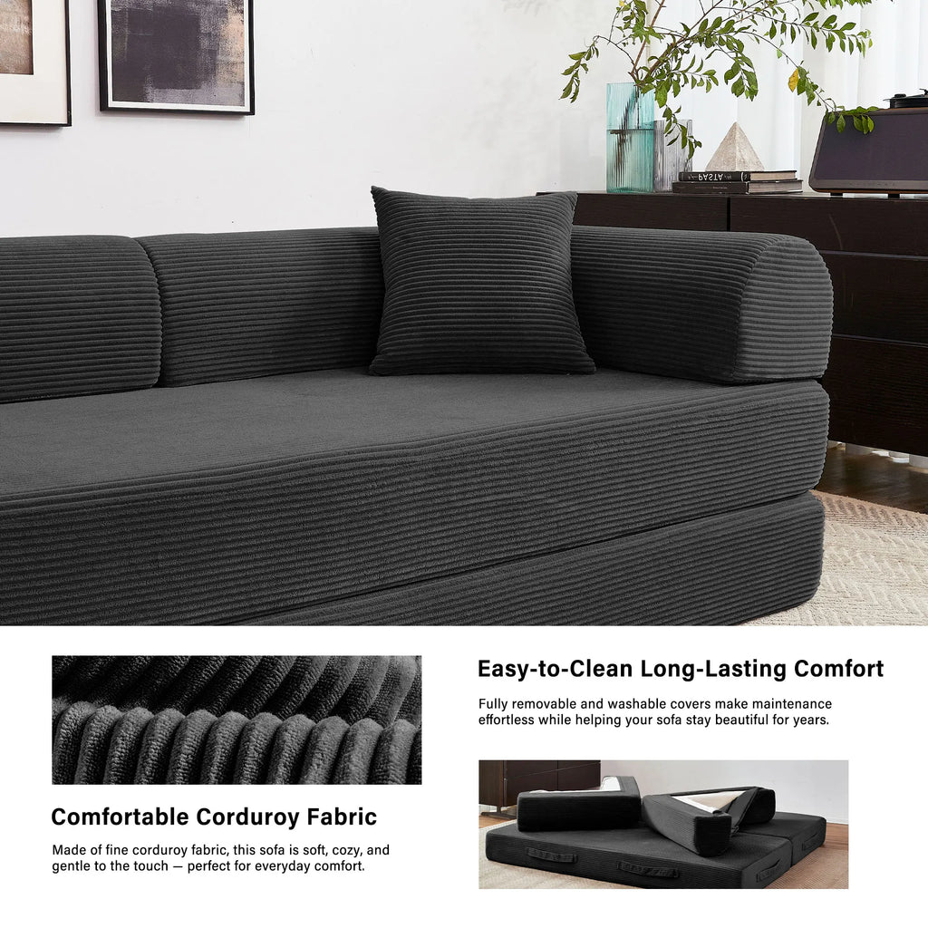 79'' Boneless Couch Convertible Futon Sleeper Sofa with L-Shaped Armrests