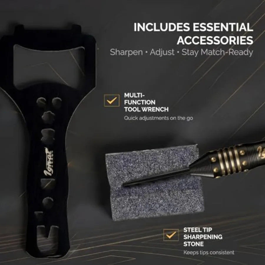 6 Micro-Engineered Brass Barrel Steel Tip Darts with Sharpening Stone for Casual or Seasoned Players
