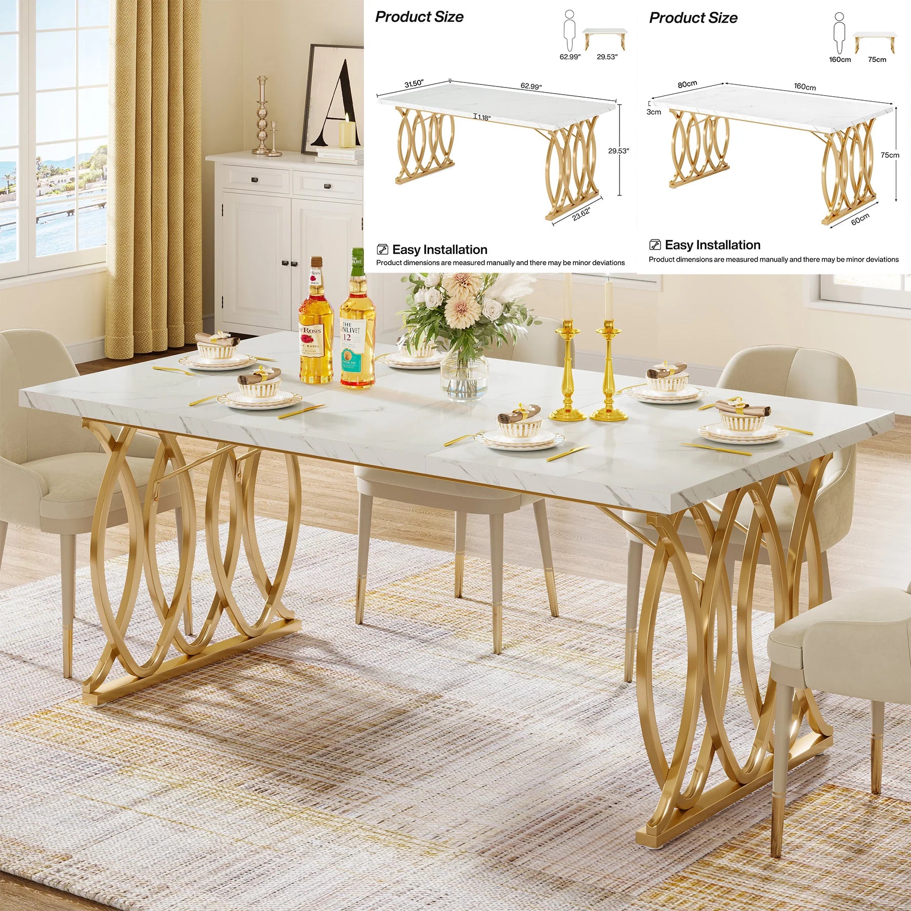 Tribesigns Faux Marble Rectangular Dining Table for 4 -6 People