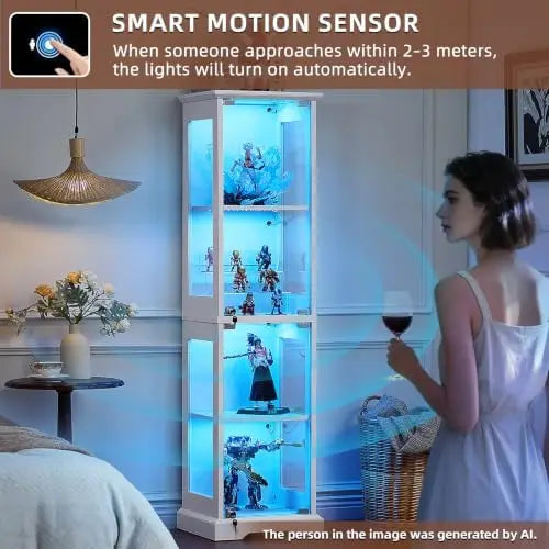 Wooden Curio Cabinet with 3 Color LED  Lighting with Motion Detector