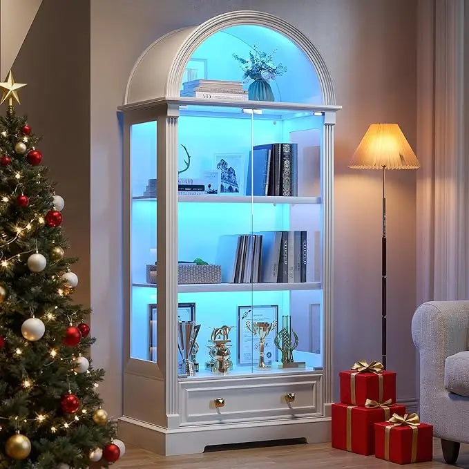 72" Black Curio 4-Tier Display Cabinet with Human Sensor Lights