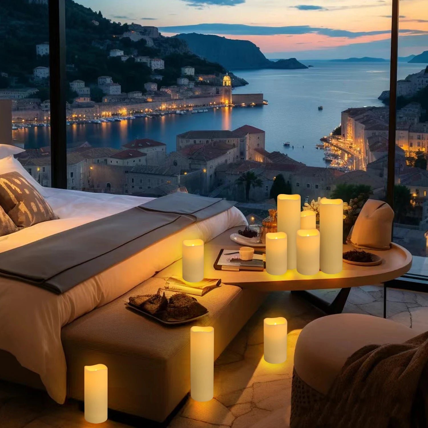 3pk Set of waterproof flameless LED Candles Battery Operated with Remote