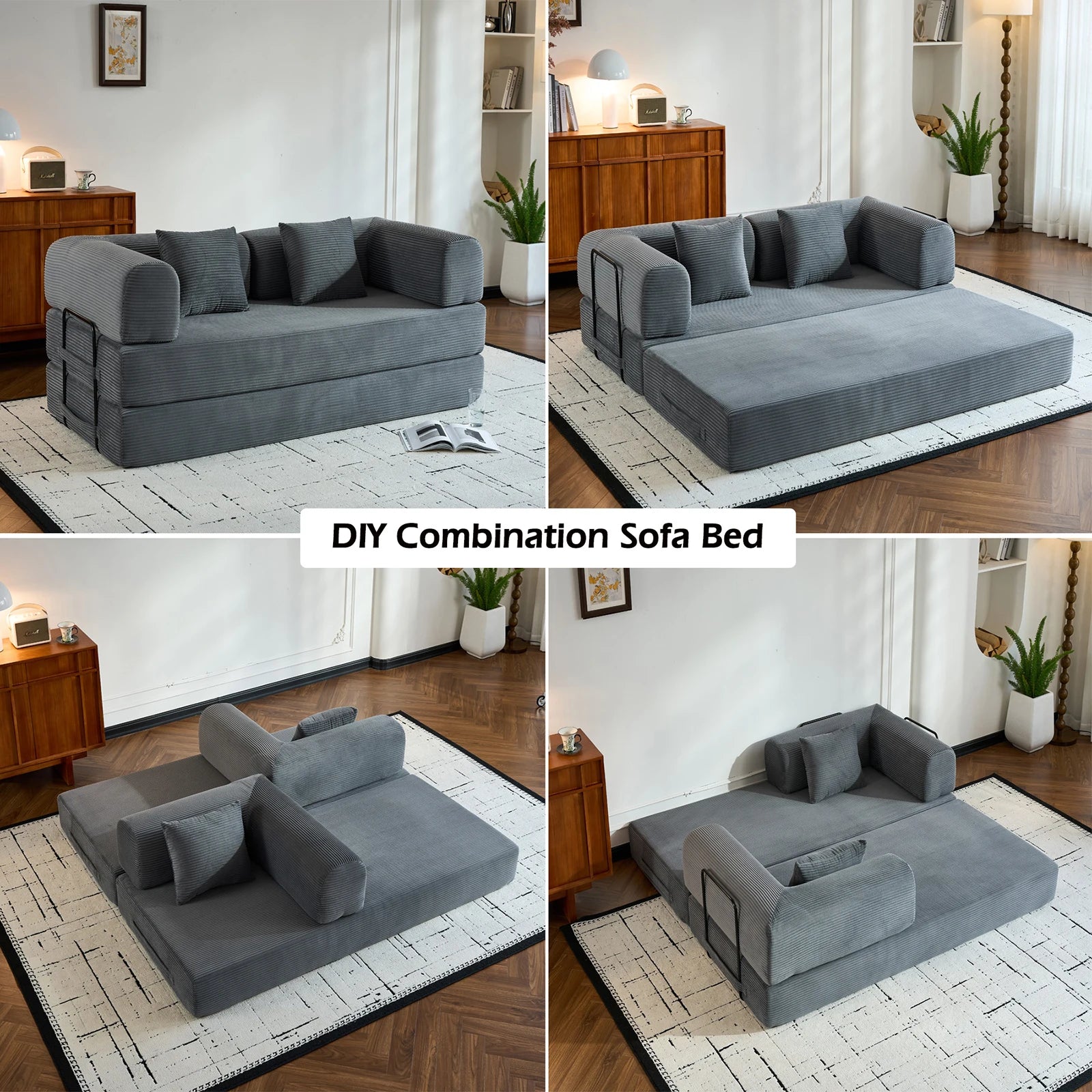 Oversized Corduroy Convertible Futon Bed and Loveseat for Small Spaces