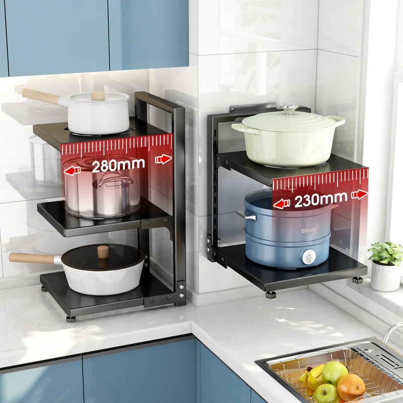 Adjustable Stainless Steel Kitchen Storage Rack .Black