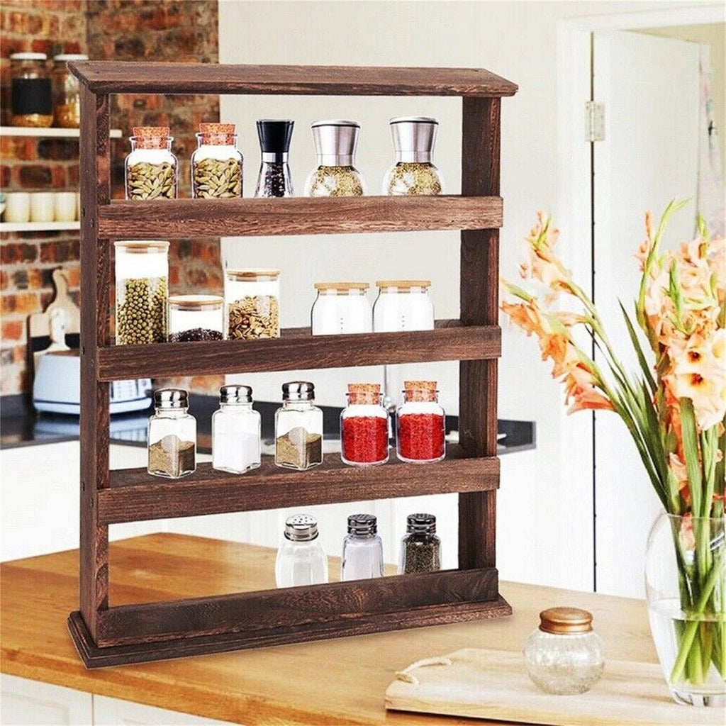 Rustic Torched Wood Wall Mounted 4-Tier Spice Rack