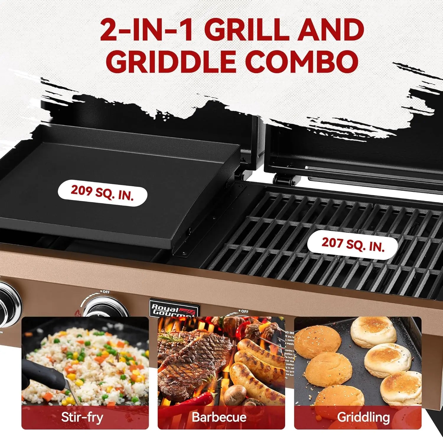 GD4002TPY Portable Propane Gas Grill & Griddle Combo with Hood with 4-Burners