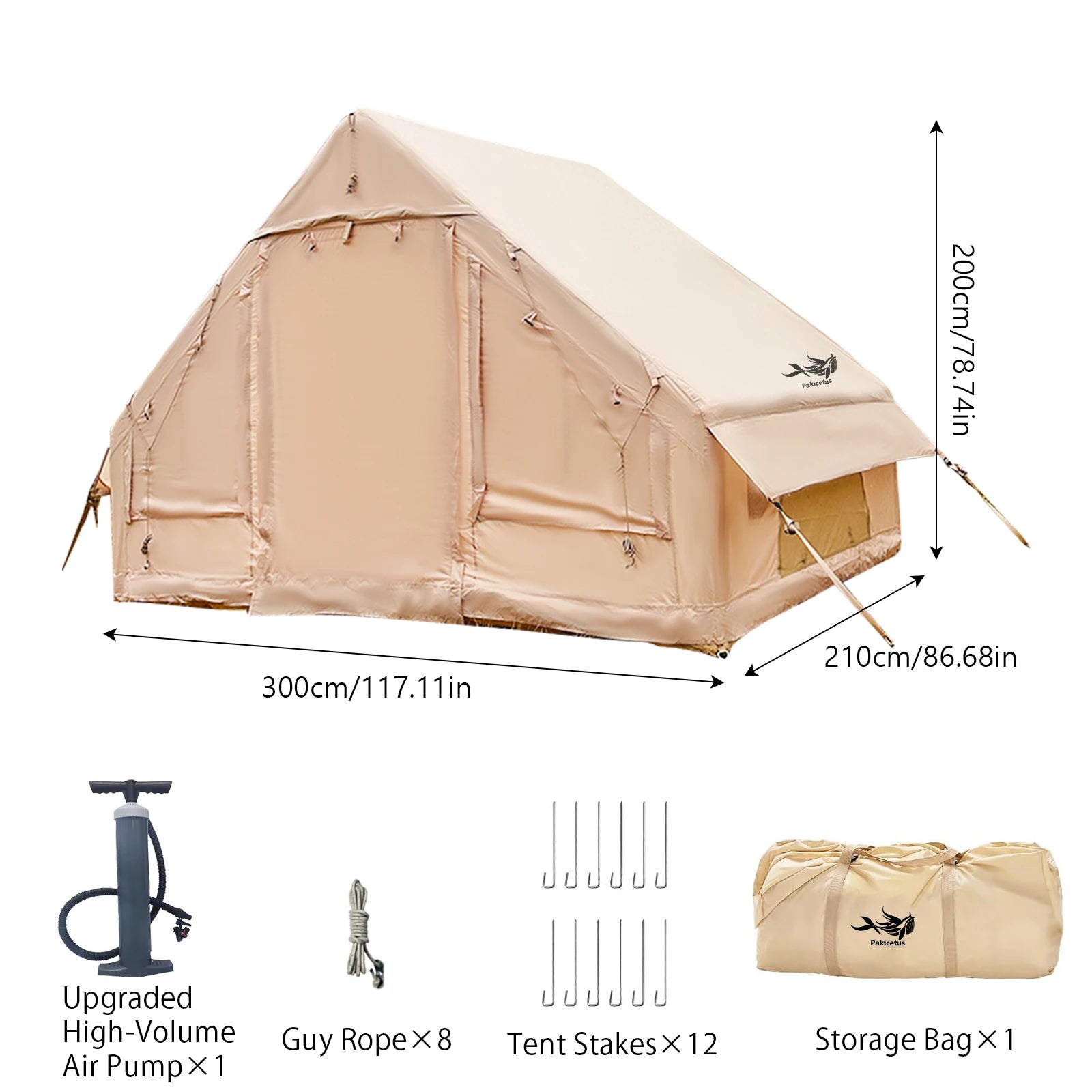 PAKICETUS Inflatable Tent with Skylight. Quick Setup with Pump 4-6 Persons