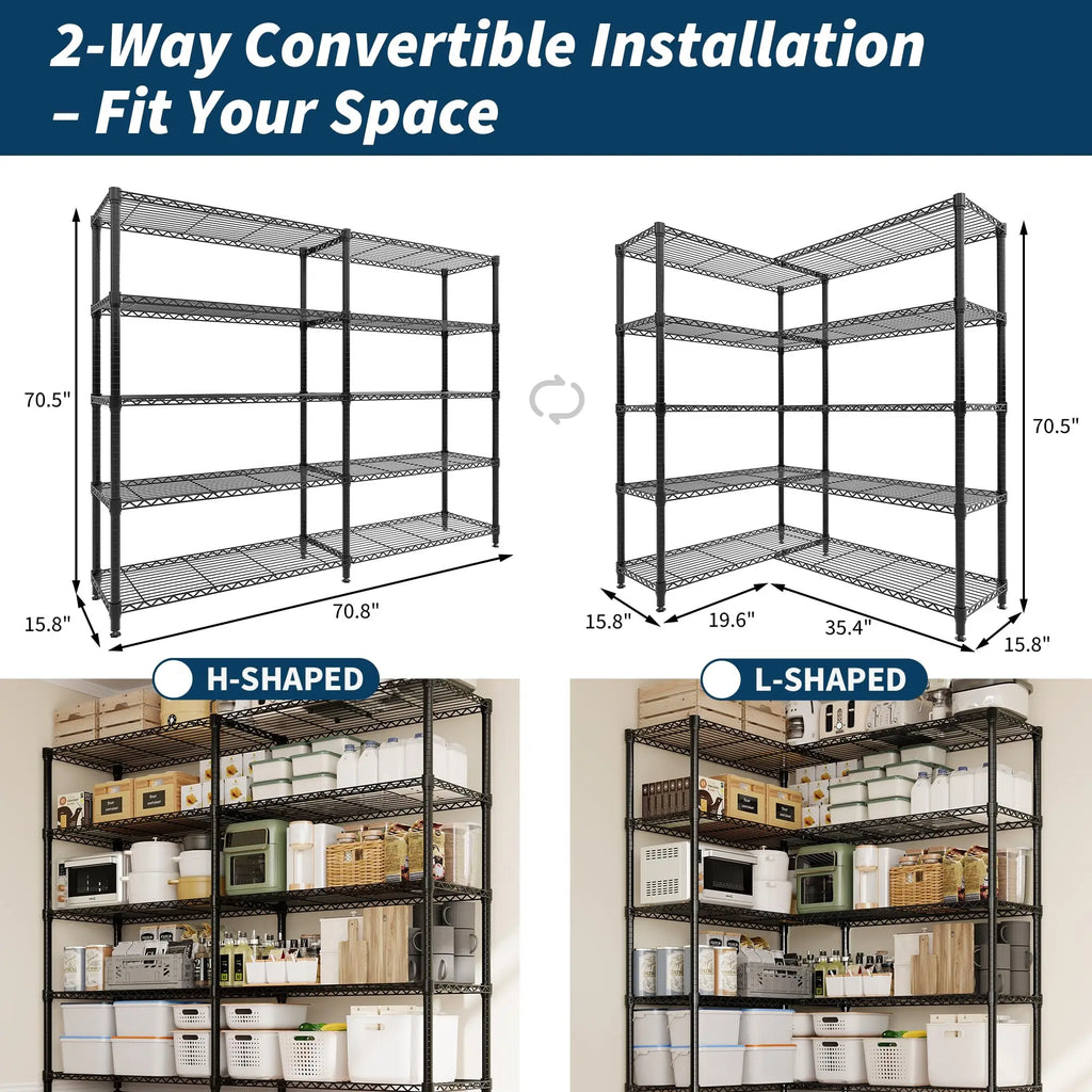 5 -tier Heavy Duty Metal Multiple Storage Adjustable Shelves
