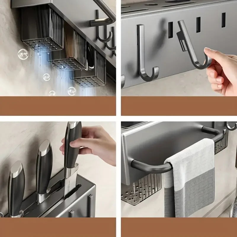 Heavy Duty Carbon Steel No Drill Wall Mount Kitchen Organizer
