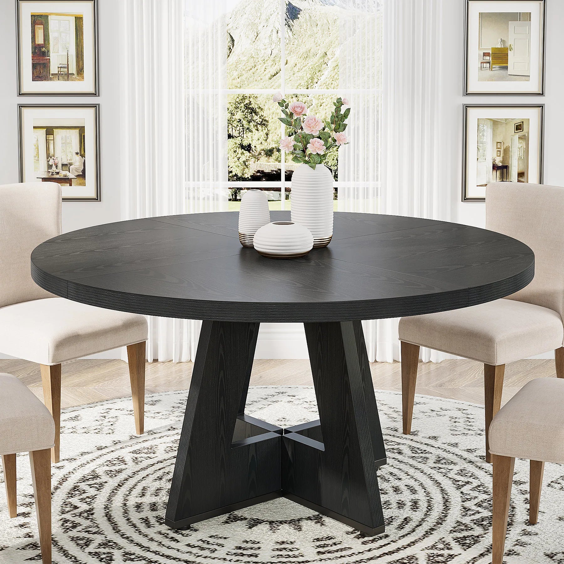 Tribesigns 47" Wooden Small Round Dining Table for 4 People