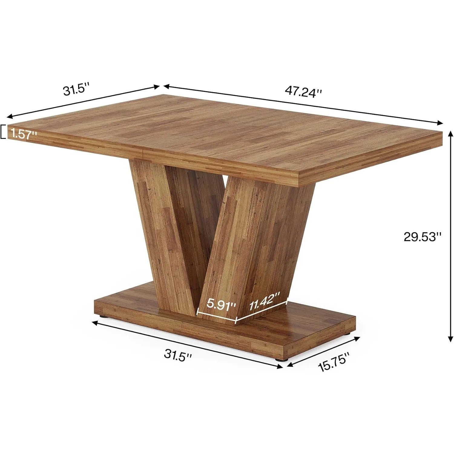 LITTLE TREE 47"Walnut Dining Table with V-Shaped Wooden Base for 4 People