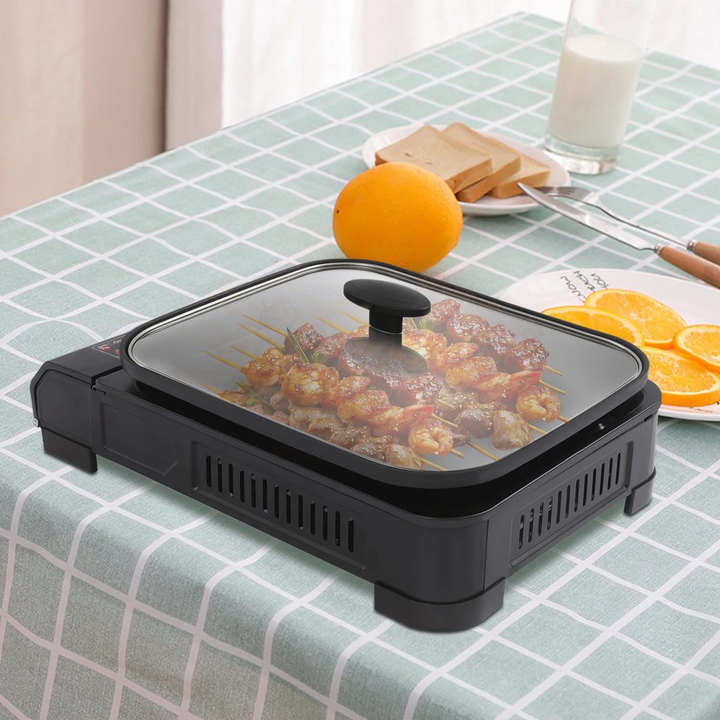 Portable Butane Gas Grill with Non-Stick Tempered Glass Lid for Kitchen