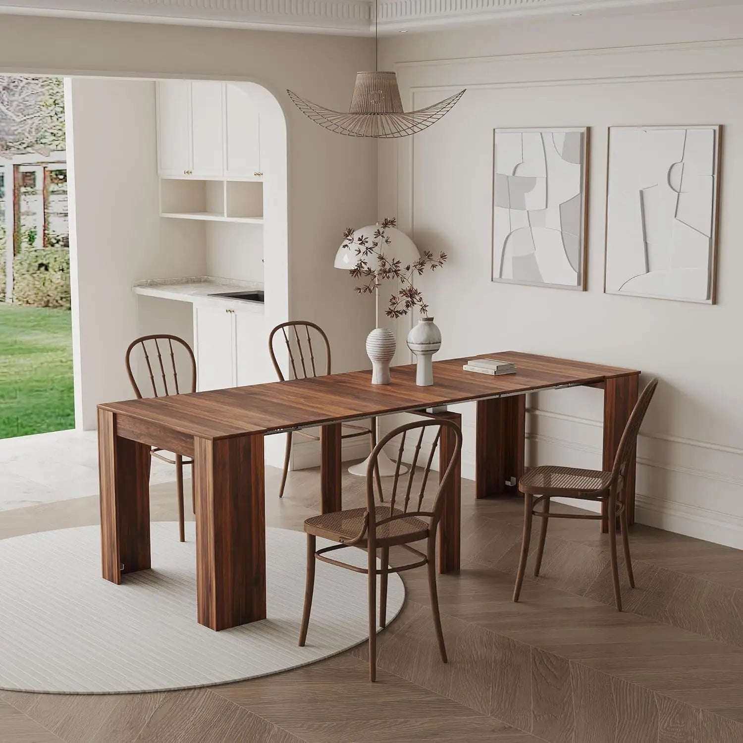 Extendable Dining Space Saving Table Folding for 10-12 People