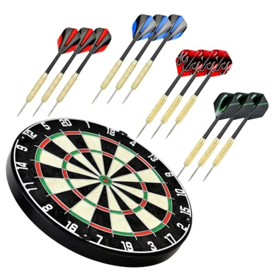 Dartboard with Staple-Free Bullseye 18g Steel Tip Darts Set 12 Mounting Kit