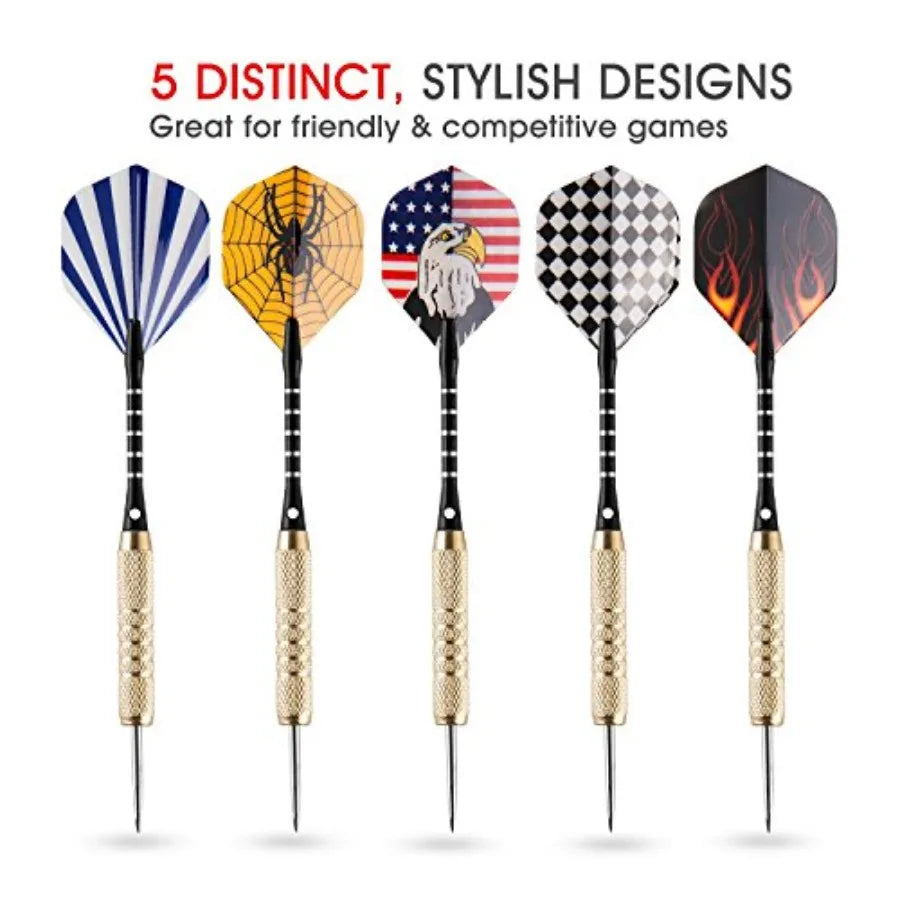 UZOPI 15 Packs Steel Tip Darts 18 Grams with Dart Sharpener, 3 Extra Flights, Aluminum Shafts, and Brass Barrels