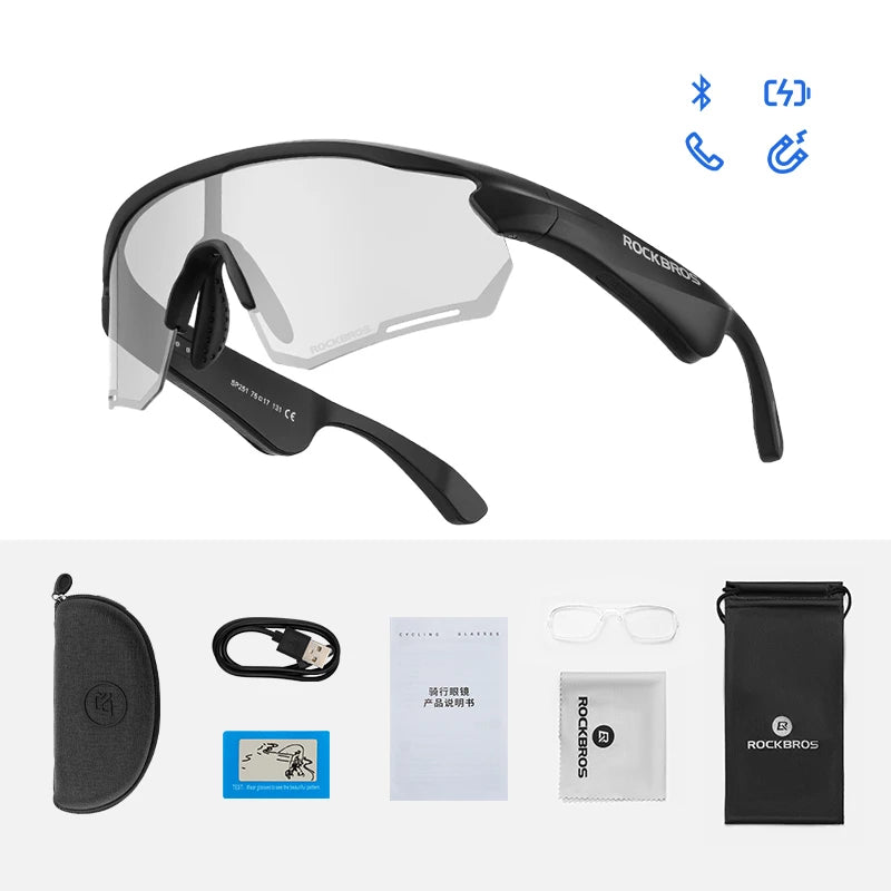 ROCKBROS Polarized Cycling Glasses with Wireless Bluetooth 5.2 Headset