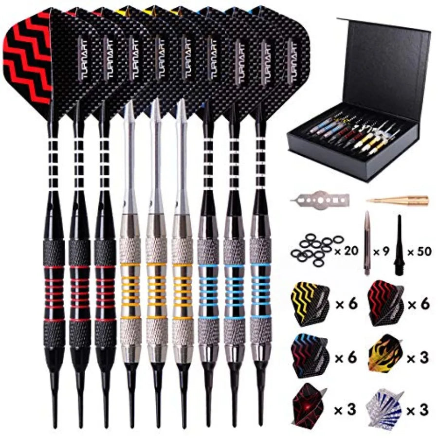 Electronic Dart Board 9 Soft Tip Dart Set with 50 Extra Tips and 9 Shafts
