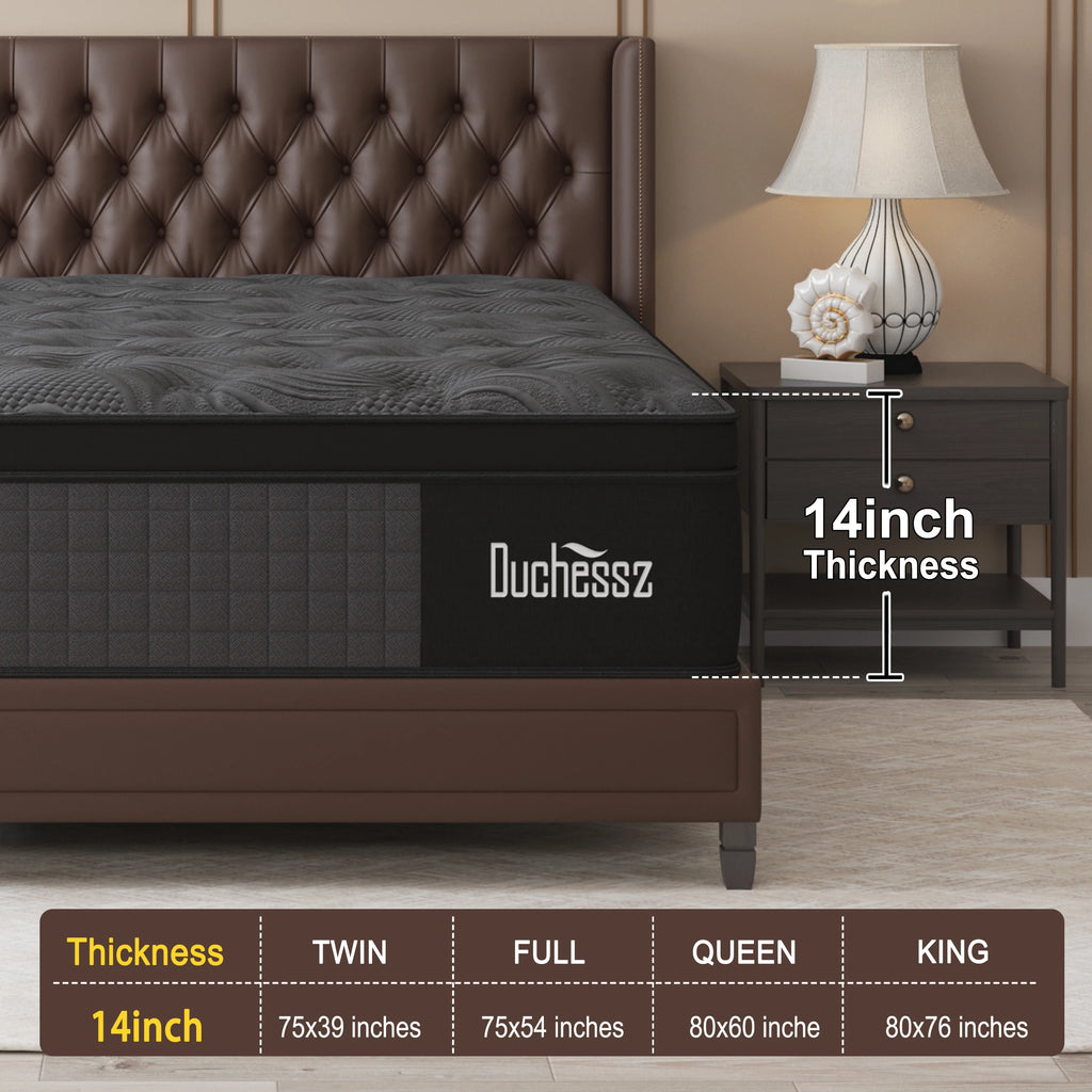 14" Euro Top Hybrid Spring Memory Foam Mattress Twin, Full, Queen, and King. Medium Firm with Motion Isolation