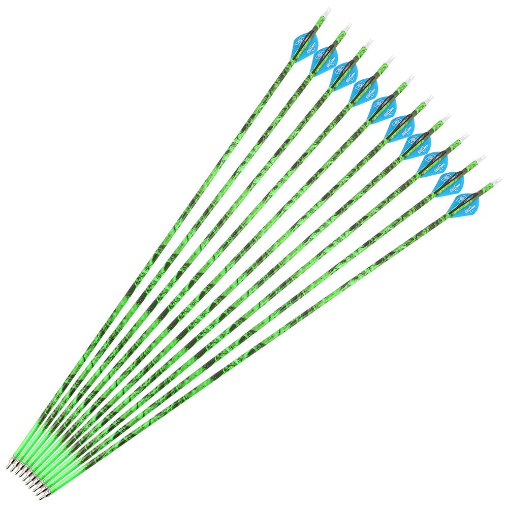 Archery Arrows 30 Inch Camo Mixed Carbon Spine 500 ID6.2mm with Rubber Vanes for Hunting