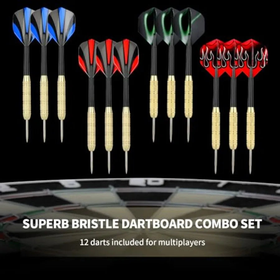 Dartboard with Staple-Free Bullseye 18g Steel Tip Darts Set 12 Mounting Kit
