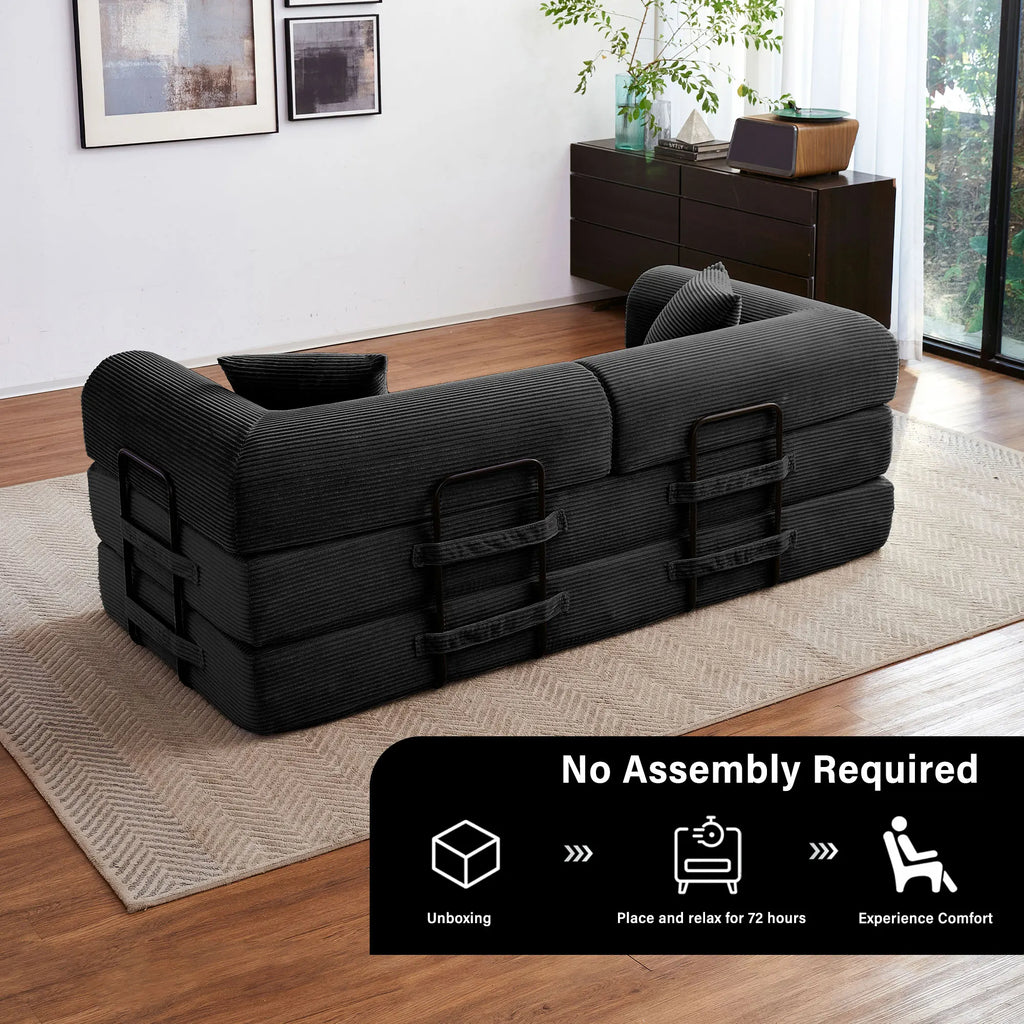 79'' Boneless Couch Convertible Futon Sleeper Sofa with L-Shaped Armrests