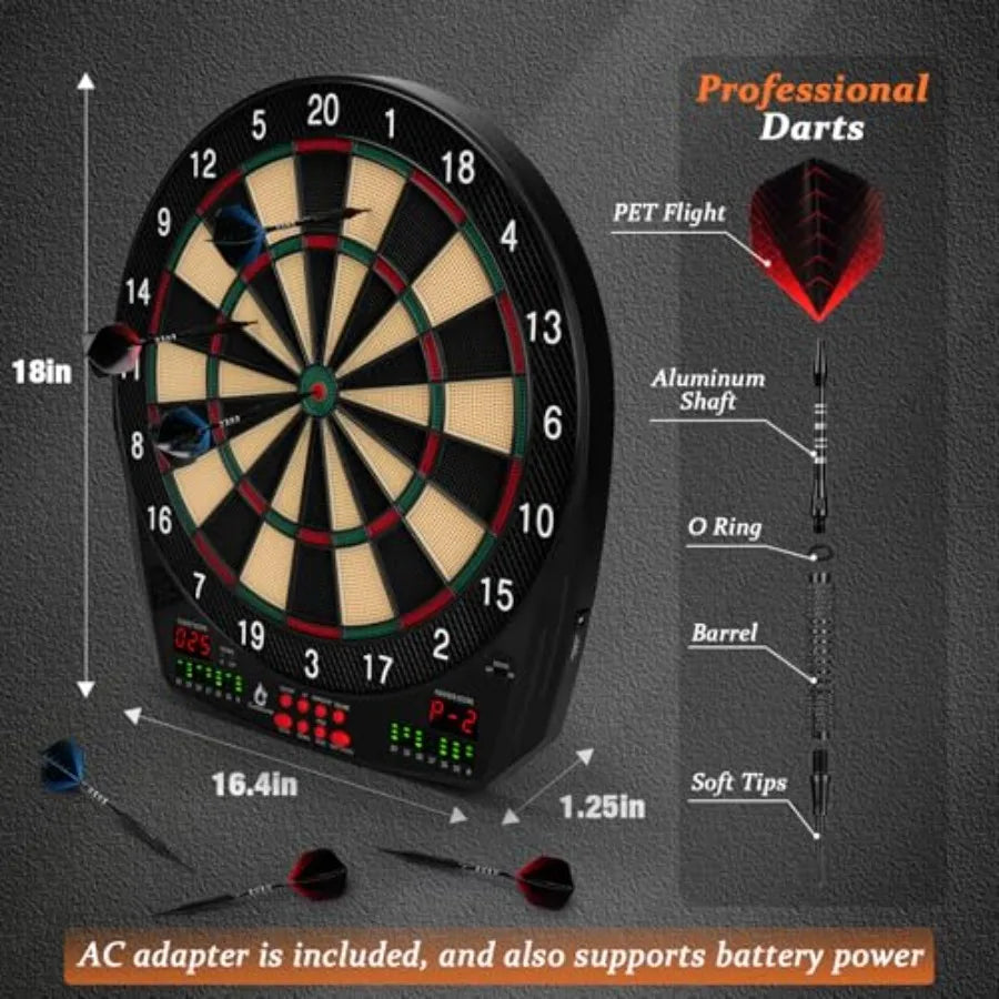 Electronic Dart Board with 6 Soft Tip Darts, 35 Games, and 580 Variants