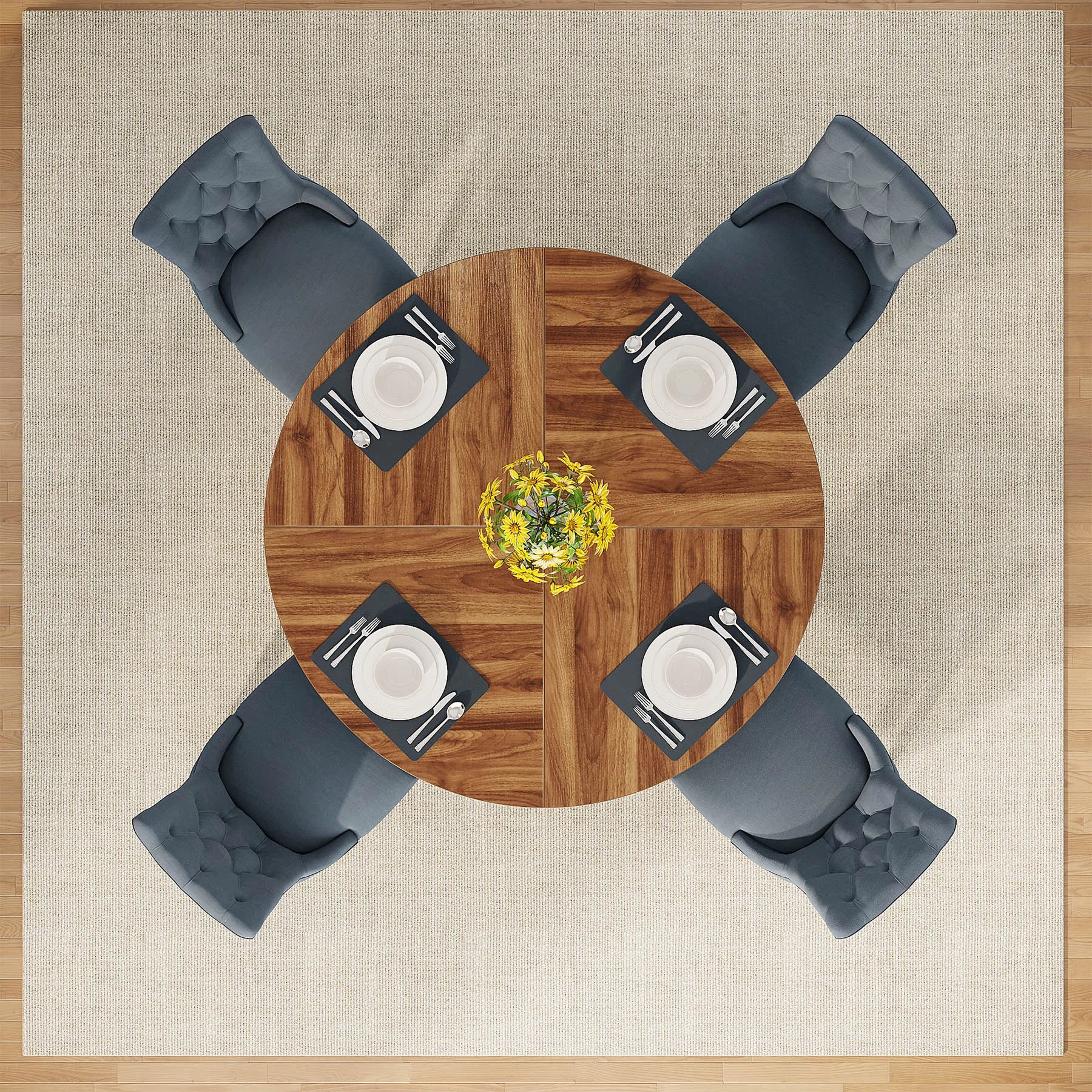 Tribesigns 47" Wooden Small Round Dining Table for 4 People