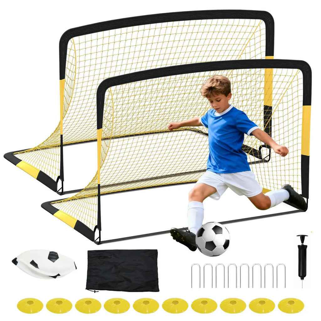 Pop Up Soccer Goal Set of 2 Backyard Net Portable with Ball Cones and Pump