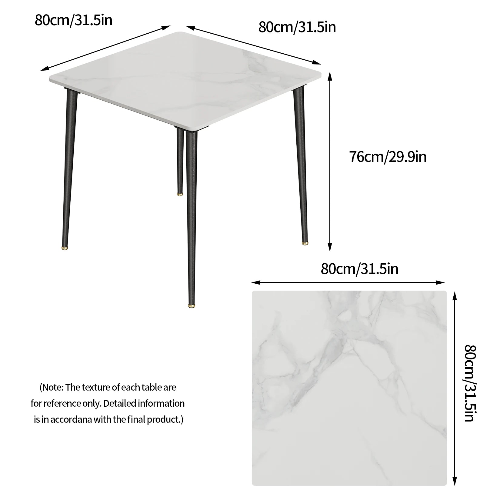 Mid-Century Stone and Marble Dining Table with Metal Legs for 4 People