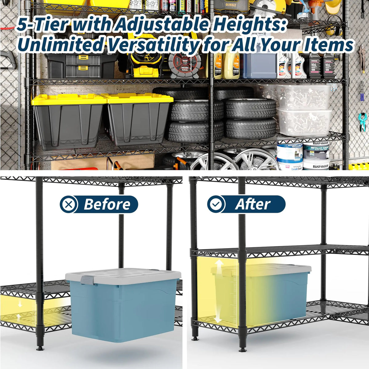 5 -tier Heavy Duty Metal Multiple Storage Adjustable Shelves