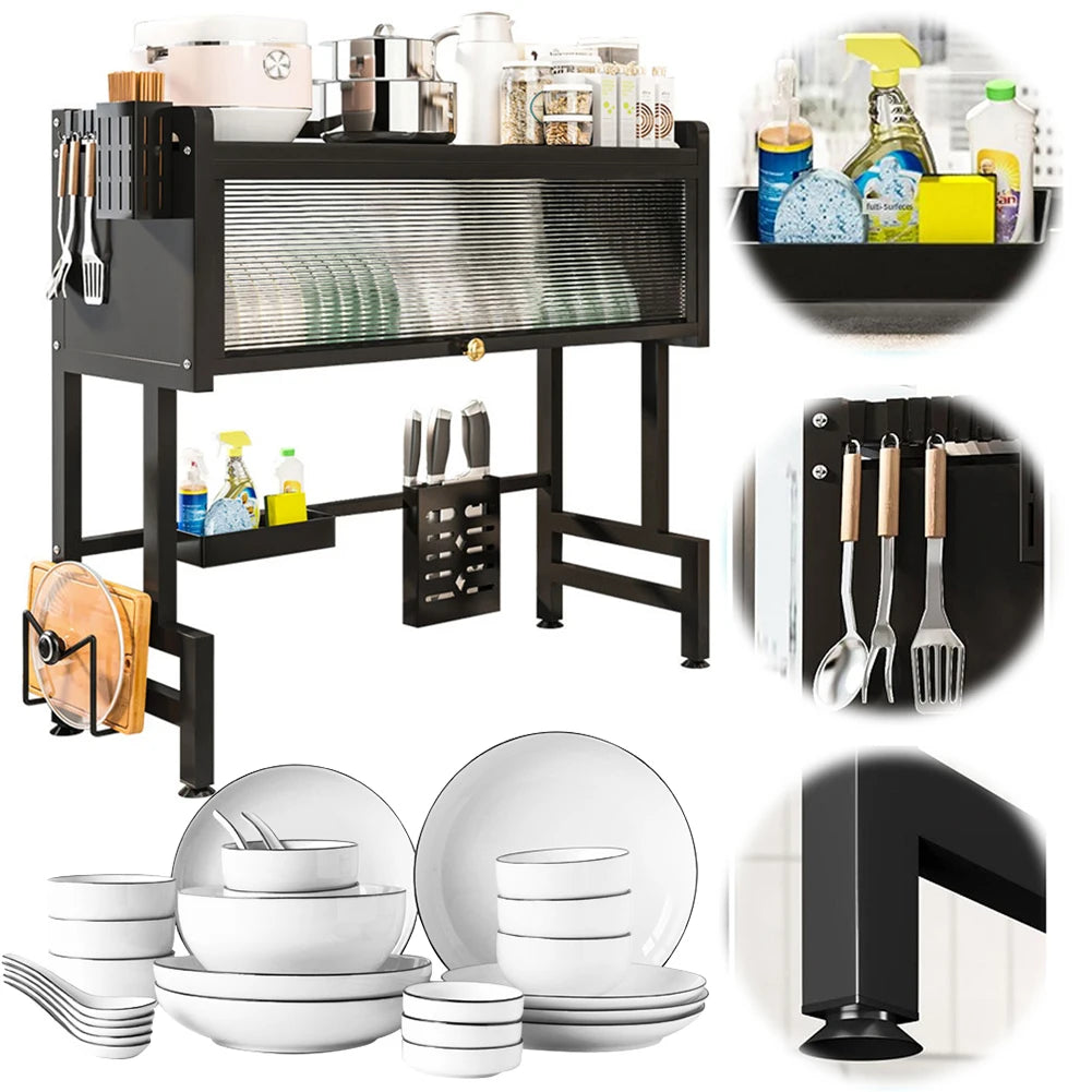 Multi-Functional Steel Kitchen Storage Rack with Cover