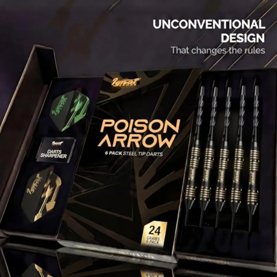 6 Micro-Engineered Brass Barrel Steel Tip Darts with Sharpening Stone for Casual or Seasoned Players