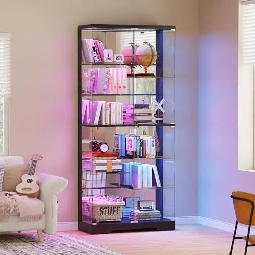 Curio Cabinet with RGB Lights,10-Tier Shelving with Motion Detector